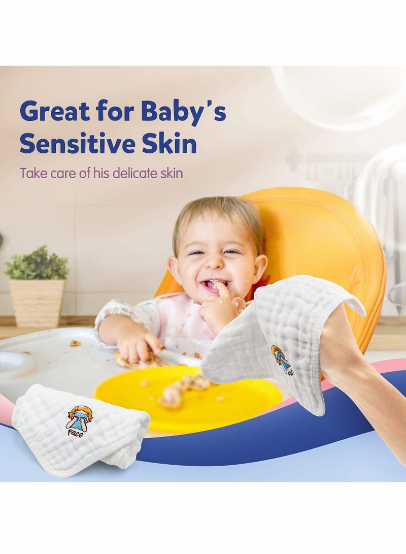 Baby Muslin Washcloths, Kids Face Towel Burp Cloths in Classified Design, Soft Fluffy Breathable Newborn Wash Wipes (6Pack) - Image 3